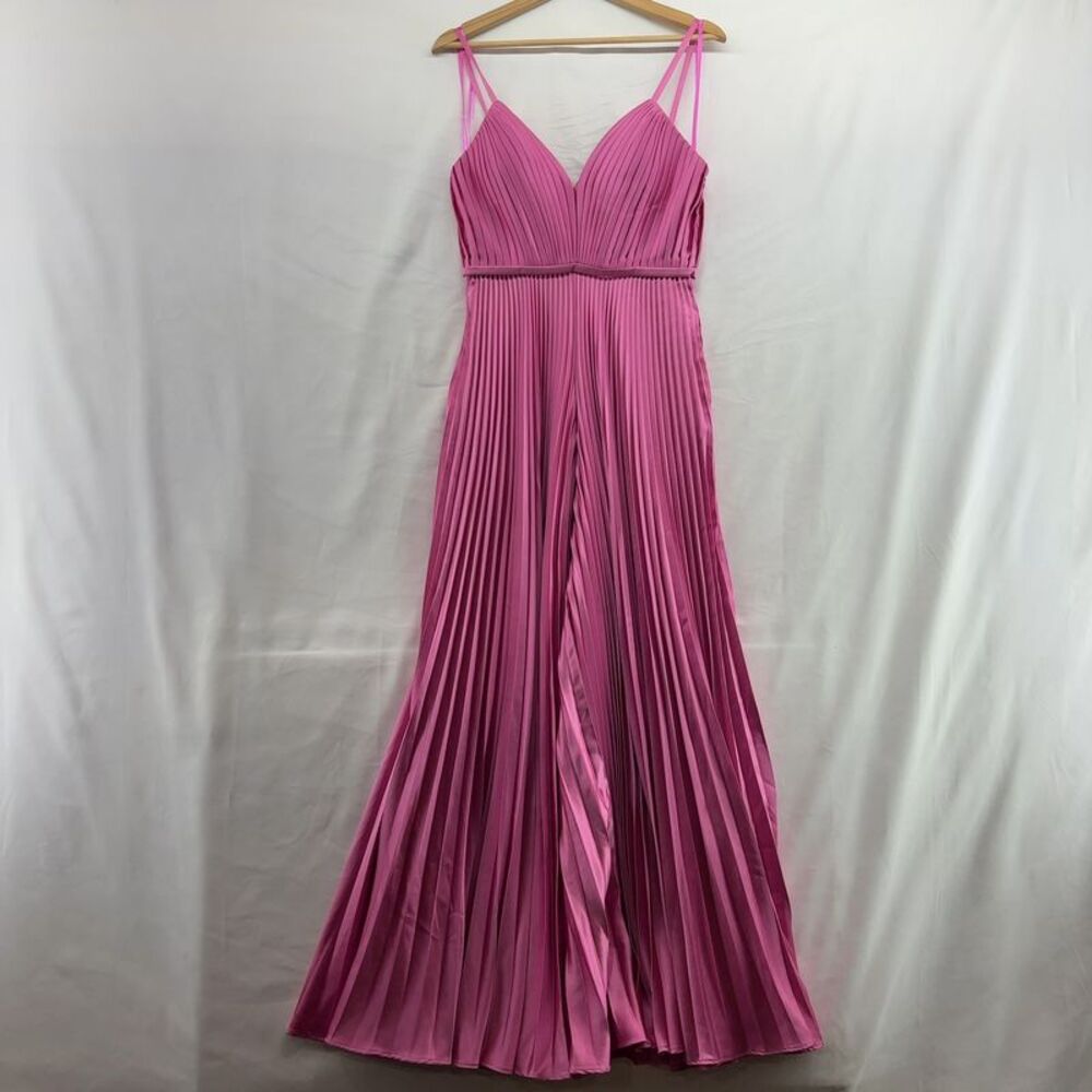 Mac Duggal Fuchsia Pleated Spaghetti-Strap Jumpsuit